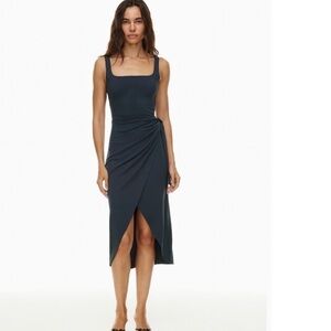 NWT  Aritzia Wilfred Saturn Midi Dress Jersey Knit Wrap Skirt High Low Black XS